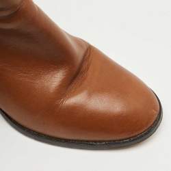 Pre Owned Tory Burch Brown Leather Ankle Length Boots Size 36