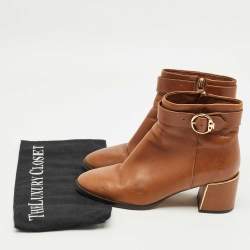 Pre Owned Tory Burch Brown Leather Ankle Length Boots Size 36