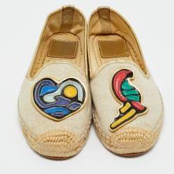 Pre Owned Tory Burch Beige Canvas and Leather Trim Parriot Espadrille Flats Size 36