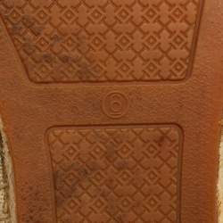 Pre Owned Tory Burch Beige Canvas and Leather Trim Parriot Espadrille Flats Size 36