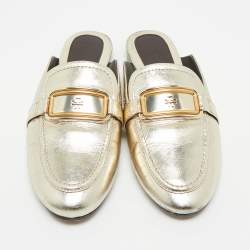 مملوكة مسبقًا Tory Burch Gold Leather Georgia Mules Size 37