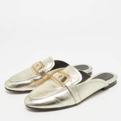 مملوكة مسبقًا Tory Burch Gold Leather Georgia Mules Size 37