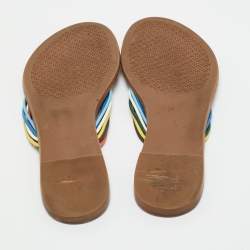 Pre Owned Tory Burch Metallic Gold Leather Sienna Thong Flat Sandals Size 37