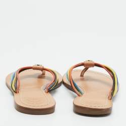 Pre Owned Tory Burch Metallic Gold Leather Sienna Thong Flat Sandals Size 37