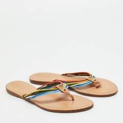 Pre Owned Tory Burch Metallic Gold Leather Sienna Thong Flat Sandals Size 37