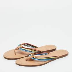 Pre Owned Tory Burch Metallic Gold Leather Sienna Thong Flat Sandals Size 37