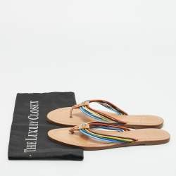 Pre Owned Tory Burch Metallic Gold Leather Sienna Thong Flat Sandals Size 37