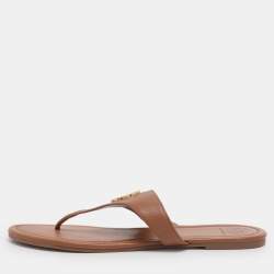 مملوكة مسبقًا Tory Burch Brown Leather Benton Thong Flats Size 41