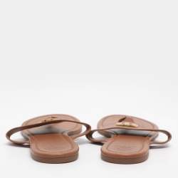 مملوكة مسبقًا Tory Burch Brown Leather Benton Thong Flats Size 41