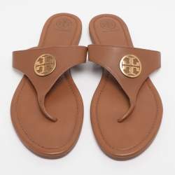 مملوكة مسبقًا Tory Burch Brown Leather Benton Thong Flats Size 41