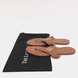 مملوكة مسبقًا Tory Burch Brown Leather Benton Thong Flats Size 41