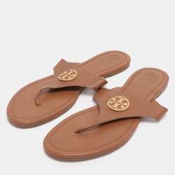 مملوكة مسبقًا Tory Burch Brown Leather Benton Thong Flats Size 41