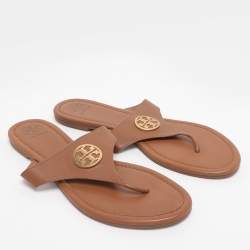 مملوكة مسبقًا Tory Burch Brown Leather Benton Thong Flats Size 41