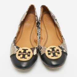 مملوكة مسبقًا Tory Burch Beige/Brown Python Embossed Minnie Ballet Flats Size 37.5