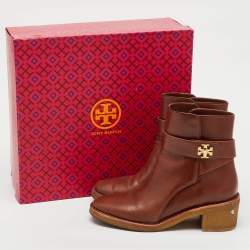 Pre Owned Tory Burch Brown Leather Kira Ankle Length Boots Size 38
