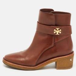 Pre Owned Tory Burch Brown Leather Kira Ankle Length Boots Size 38