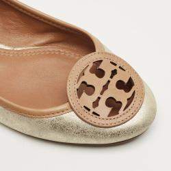 Pre Owned Tory Burch Silver/Brown Leather Louisa Ballet Flats Size 36