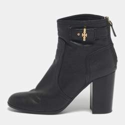 Pre Owned Tory Burch Black Leather Ankle Length Boots Size 37.5