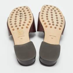 Pre Owned Tory Burch Burgundy Leather Miller Flat Slide Size 39