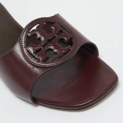 Pre Owned Tory Burch Burgundy Leather Miller Flat Slide Size 39