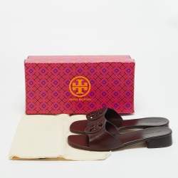Pre Owned Tory Burch Burgundy Leather Miller Flat Slide Size 39