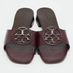Pre Owned Tory Burch Burgundy Leather Miller Flat Slide Size 39