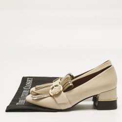 Pre Owned Tory Burch Cream Leather Kiltie Loafer Pumps Size 37