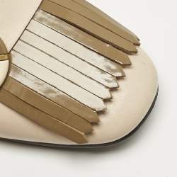 Pre Owned Tory Burch Cream Leather Kiltie Loafer Pumps Size 37