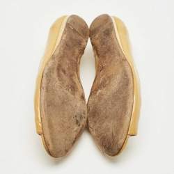 Pre Owned Tory Burch Beige Patent Leather Peep Toe Ballet Flats Size 38.5