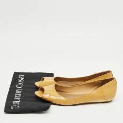 Pre Owned Tory Burch Beige Patent Leather Peep Toe Ballet Flats Size 38.5