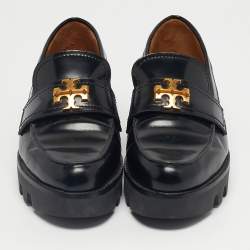 Pre Owned Tory Burch Black Leather Everly chunky Loafers Size 39.5