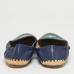 Pre Owned Tory Burch Navy Blue Leather Ines Espadrille Flats Size 37.5