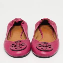 Pre Owned Tory Burch Purple Leather Scrunch Minnie Ballet Flats Size 39