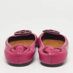 Pre Owned Tory Burch Purple Leather Scrunch Minnie Ballet Flats Size 39