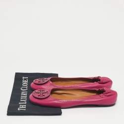 Pre Owned Tory Burch Purple Leather Scrunch Minnie Ballet Flats Size 39