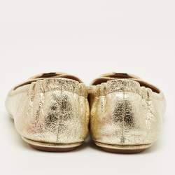Pre Owned Tory Burch Gold Leather Minnie Travel Ballet Flats Size 39.5