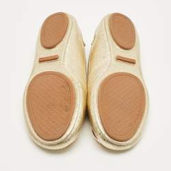 Pre Owned Tory Burch Gold Leather Minnie Travel Ballet Flats Size 39.5