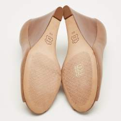 Pre Owned Tory Burch Brown Leather Reva Wedge Peep Toe Pumps Size 39