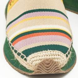 Pre Owned Tory Burch Multicolor Knit Fabric and Leather Espadrille Sneakers Flats Size 37
