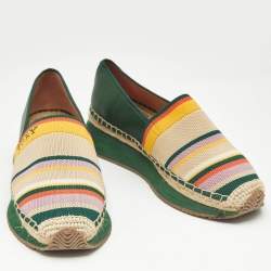 Pre Owned Tory Burch Multicolor Knit Fabric and Leather Espadrille Sneakers Flats Size 37