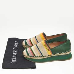 Pre Owned Tory Burch Multicolor Knit Fabric and Leather Espadrille Sneakers Flats Size 37