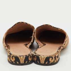 Pre Owned Tory Burch Black/Gold Brocade Fabric Flat Mules Size 37