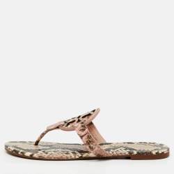 Pre Owned Tory Burch Multicolor Snakeskin Embossed Leather Miller Thong Flats Size 37