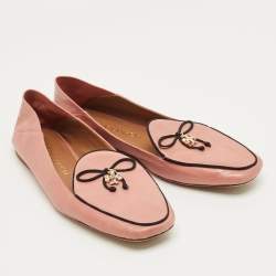 Pre Owned Tory Burch Pink Leather Charm Smoking Slippers Size 41
