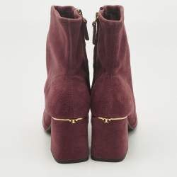 Pre Owned Tory Burch Burgundy Suede Ankle Length Boots Size 36.5