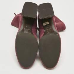 Pre Owned Tory Burch Burgundy Suede Ankle Length Boots Size 36.5