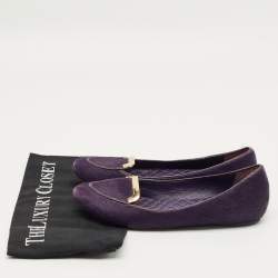 Pre Owned Tory Burch Purple Calf Hair Round Toe Smoking Slippers Size 37
