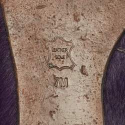 Pre Owned Tory Burch Purple Calf Hair Round Toe Smoking Slippers Size 37