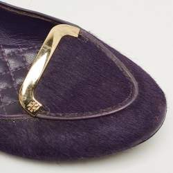 Pre Owned Tory Burch Purple Calf Hair Round Toe Smoking Slippers Size 37