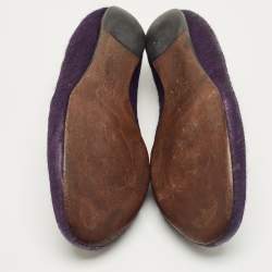 Pre Owned Tory Burch Purple Calf Hair Round Toe Smoking Slippers Size 37